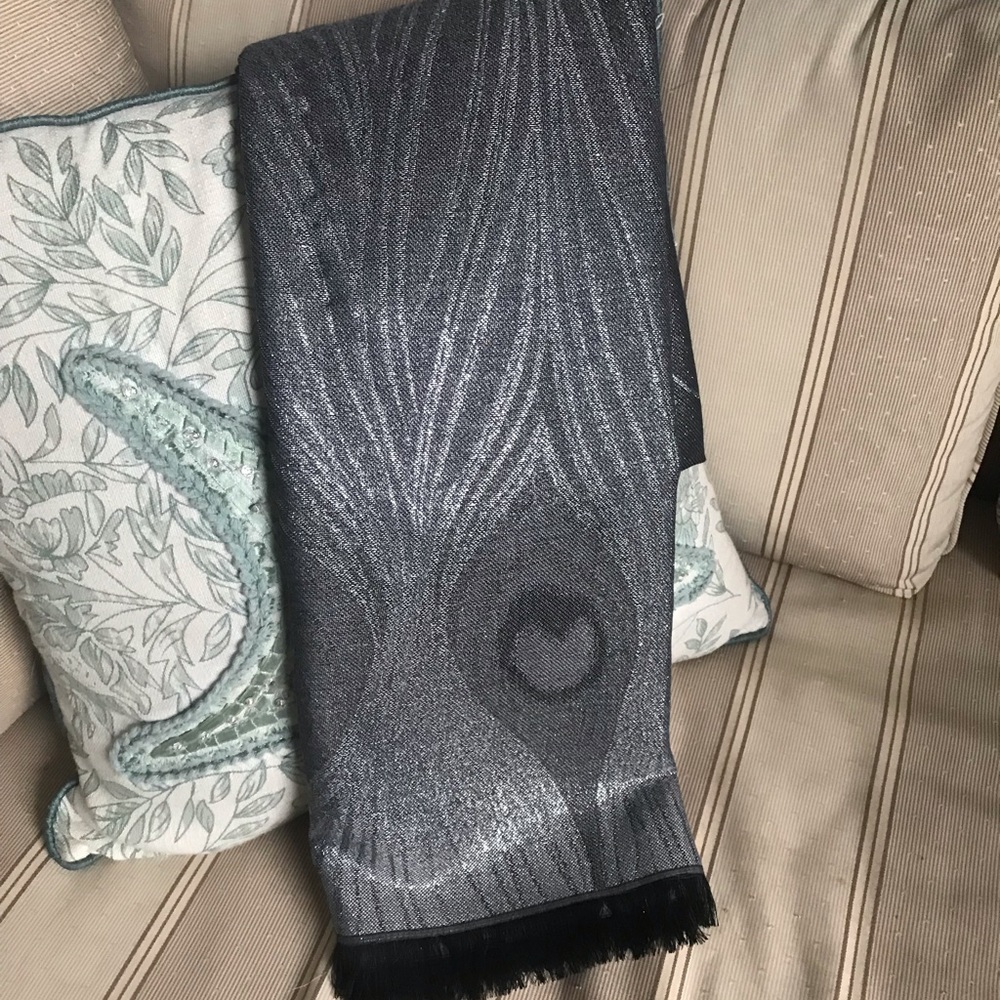 Silver Shimmery Peacock Feather Print Scarf